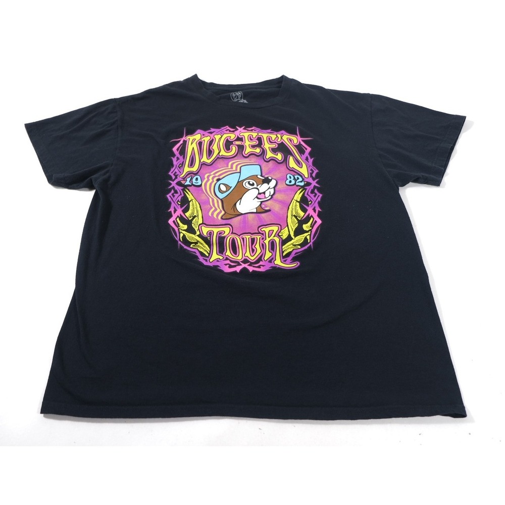 Buc-ee's T-Shirt Mens Large Black Tour Graphic Tee Short Sleeve 1982-2021 Neon
